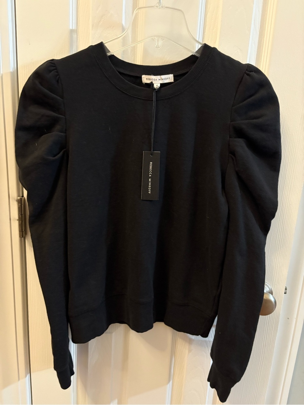 Rebecca Minkoff Black Puff-Shoulder Crew Sweatshirt